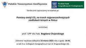 Wykład pt. Pomiary emisji CO2 na trzech najpowszechniejszych siedliskach leśnych w Polsce