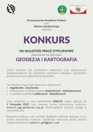 Konkurs Prac Dyplomowych dla kierunku Geodezja i Kartografia, edycja 2020/21